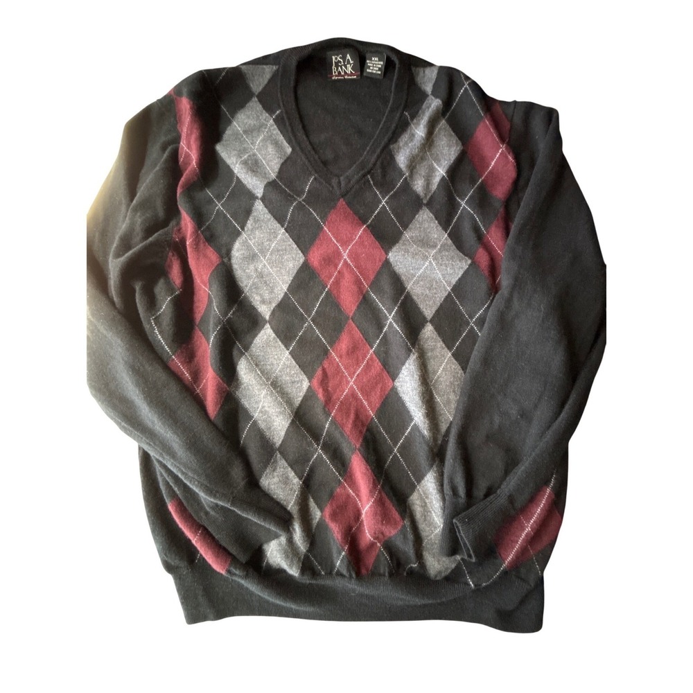 Jos. A. Bank Signature‎ Collection Mens XXL Merino Wool Argyle V-Neck Sweater